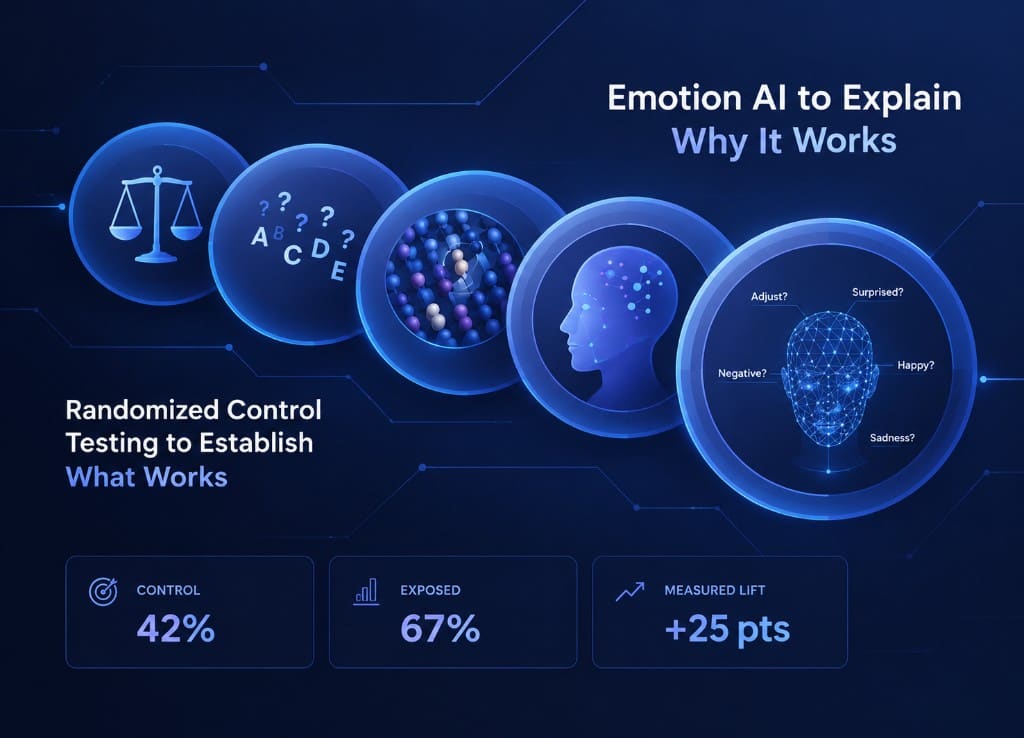 Randomized Control Testing + Emotion AI — control, exposed, and measured lift