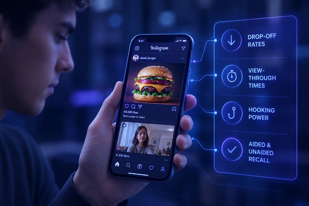 Simulated social feed with a hamburger ad